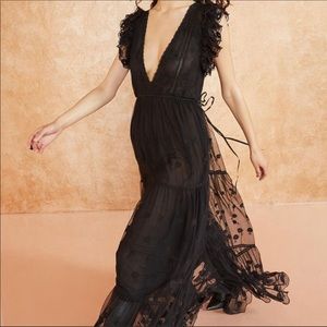 Ulla Johnson Black Fifi Embroidered Tulle Maxi Dress NWT
